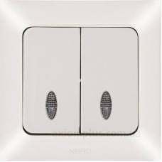 Вимикач 2-клавішний NE-AD ARAS 93-111-03-I з led-підсвіткою кремовий