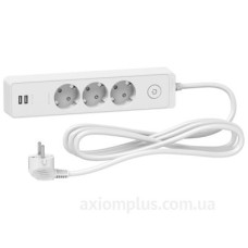Подовжувач Schneider Electric ST943U1W на 3 місця та 2хUSB (1,5м) білий Подовжувач Schneider Electric ST943U1W на 3 місця та 2хUSB (1,5м) білий