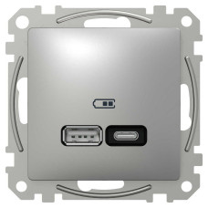 Розетка Schneider Sedna Design алюміній USB type A+С 21Вт ( SDD113405 )