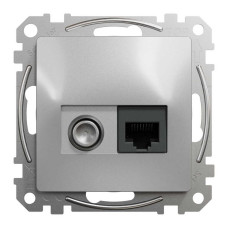 Розетка Schneider Sedna Design алюміній комп'ютерна RJ45 Cat.6 UTP + TV ( SDD113469T )