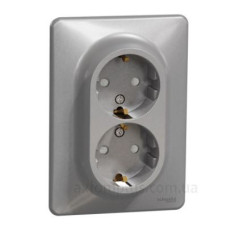 Подвійна розетка Schneider Electric Sedna Design з заземленням та шторками алюміній SDD313221