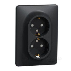 Подвійна розетка Schneider Electric Sedna Design з заземленням та шторками чорна SDD314221
