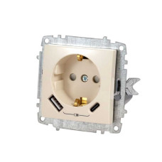 Розетка EL-BI ZENA кремова 1-на з заземленням + 2USB ( Type C+A ) без рамки ( 609-010300-334 )