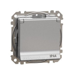 Розетка Schneider Electric Sedna Design & Elements з заземленням шторками та кришкою IP44 алюміній SDD213024