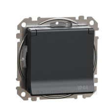 Розетка Schneider Electric Sedna Design & Elements з заземленням шторками та кришкою IP44 чорна SDD214024