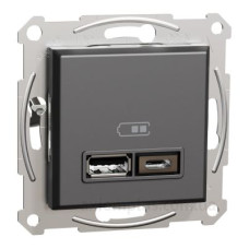 USB розетка Schneider Electric Asfora EPH2700371 USB/Type-C 2,4А антрацит USB розетка Schneider Electric Asfora EPH2700371 USB/Type-C 2,4А антрацит