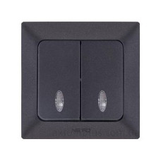 Вимикач 2-клавішний NE-AD ARAS 93-124-03-I з led-підсвіткою чорний