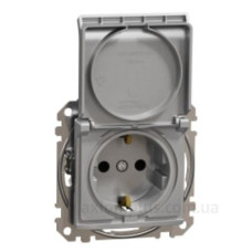 Розетка Schneider Electric Sedna Design & Elements з заземленням шторками та кришкою алюміній SDD113024