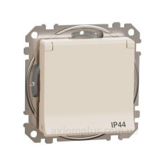 Розетка Schneider Electric Sedna Design & Elements з заземленням шторками та кришкою IP44 бежева SDD212024