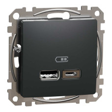 Розетка Schneider Sedna Design ​чорна 2-на USB A+C 45Вт без рамки ( SDD114404 )