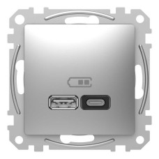 Розетка Schneider Sedna Design алюміній USB type A+С 3А 45Вт ( SDD113404 )
