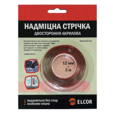 Двостороння прозора стрічка Elcor 40206799 TRA123 на акриловій основі 12мм (3м) Двостороння прозора стрічка Elcor 40206799 TRA123 на акриловій основі 12мм (3м)