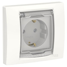 Розетка Schneider Electric NU003718 із прозорою кришкою IP44 (біла)