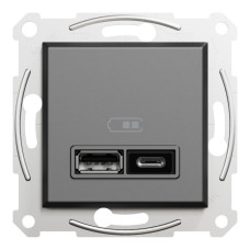 Розетка Schneider Asfora антрацит USB 2-а type A+C, 2.4A ( EPH2700371 )