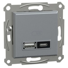 USB розетка Schneider Electric Asfora EPH2700562 тип A+C, 21Вт 3A сталь USB розетка Schneider Electric Asfora EPH2700562 тип A+C, 21Вт 3A сталь