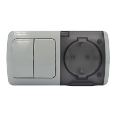 Вимикач EVA сірий 2кл + Розетка з заземленням з кришкою IP54 ( 554-011500-922 )