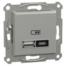 USB розетка Schneider Electric Asfora EPH2700561 тип A+C, 21Вт 3A алюміній USB розетка Schneider Electric Asfora EPH2700561 тип A+C, 21Вт 3A алюміній