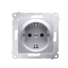 Одинарна електрична розетка Kontakt Simon Simon 54 Premium DGSZ1Z.01/43 із заземленням Schuko зі шторками (срібло)