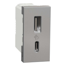 Розетка Schneider Unica NEW алюміній USB тип A+C 12 Вт 1 мод ( NU301630 )