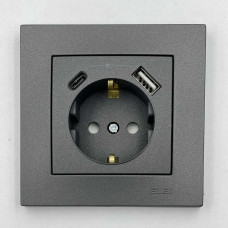 Розетка EL-BI VEGA антрацит матовий 1-на з/з + 2USB (Type C+A) 2A ( 510-016700-334 )
