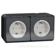 Накладна 2-місна розетка Schneider Electric MUR36029 із з/к та шторками IP55 (чорний)