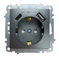 Розетка ZENA ELBI чорний металік 1-на з заземленням + 2USB ( Type C+A ) без рамки ( 609-011100-334 )