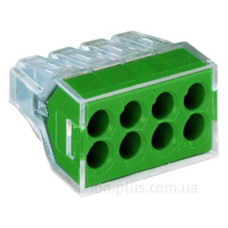 Восьмипровідний клемний з'єднувач Wago 773-118 Push Wire® у прозорому корпусі із зеленою кришкою