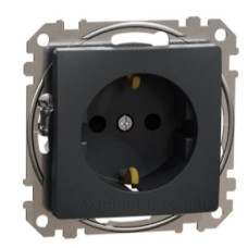 Розетка Schneider Electric Sedna Design & Elements з заземленням та шторками чорна SDD114022