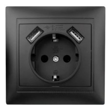Розетка Elcor Emily 9215 (211650) із заземленням та 2 USB (чорна)