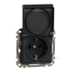 Розетка Schneider Electric Sedna Design & Elements з заземленням шторками та кришкою чорна SDD114024