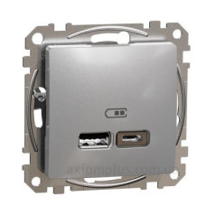USB-розетка Schneider Electric Sedna Design & Elements A+C 2,4A алюміній SDD113402 USB-розетка Schneider Electric Sedna Design & Elements A+C 2,4A алюміній SDD113402
