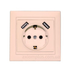 Розетка Elcor Emily 9215 (211595) із заземленням з 2 USB (кремовий)