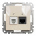 Розетка Schneider Sedna Design бежева комп'ютерна RJ45 Cat. 6 UTP + RJ11 ( SDD112468 )