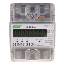 Трифазний лічильник електроенергії F&F LE-02D 3х230/400В 3х63А Трифазний лічильник електроенергії F&F LE-02D 3х230/400В 3х63А