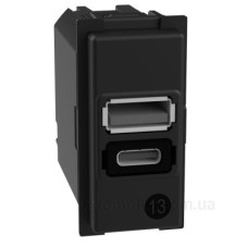Механізм зарядного пристрою USB 2 роз'єм тип - A/C 15 Вт/3000мА 1 модуль Bticino Living Now K4191AC