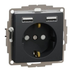 Розетка Schneider Electric Sedna Design & Elements з заземленням та 2 USB тип А чорна SDD114052