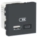 Подвійна USB розетка Schneider Electric NU301854 тип А+тип С (антрацит)