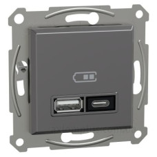 USB розетка Schneider Electric Asfora EPH2700571 тип A+C, 21Вт 3A антрацит USB розетка Schneider Electric Asfora EPH2700571 тип A+C, 21Вт 3A антрацит