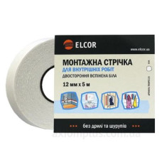 Спінена двостороння стрічка Elcor 40206785 TRIXPE125 для внутрішніх робіт 12мм (5м) біла
