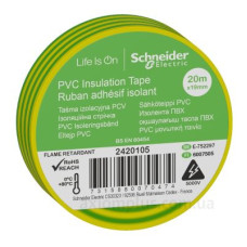 Ізоляційна стрічка Schneider Electric 2420105 19ммх20м жовто/зелена Ізоляційна стрічка Schneider Electric 2420105 19ммх20м жовто/зелена