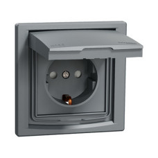 Розетка Schneider Asfora сталь 1-на з заземленням та кришкою ІР44 ( EPH3100362 )