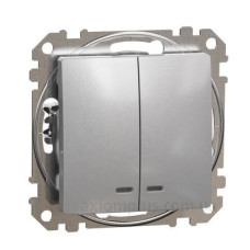 Двоклавішний вимикач Schneider Electric Sedna Design & Elements з підсвіткою алюміній SDD113105L